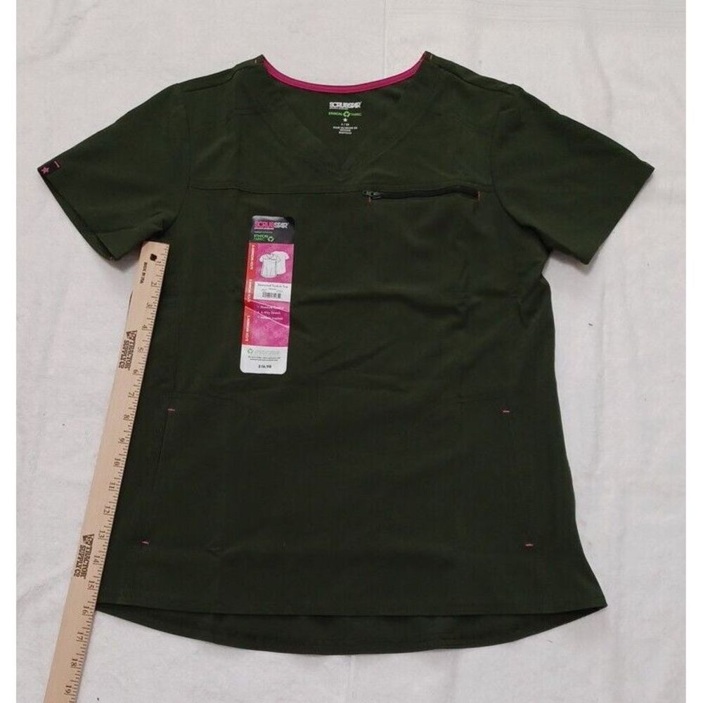 Scrubs Gear Professional Medical V-Neck Scrub Top with Zip Pocket Olive Green